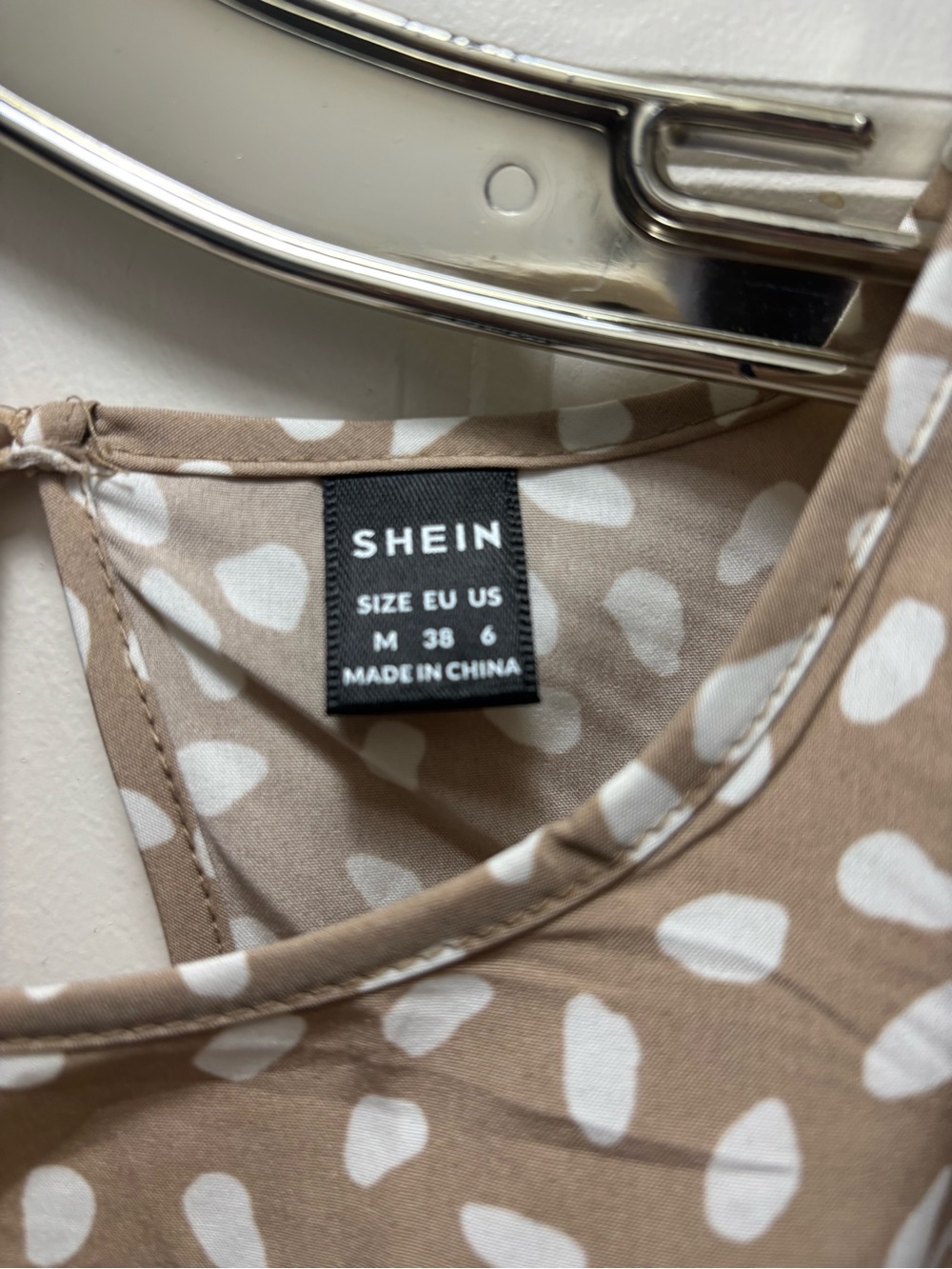 SHEIN Taupe Top with White Abstract Spots